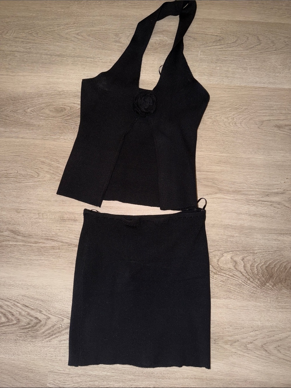 Black Halter Knit Top & Mini Skirt Set